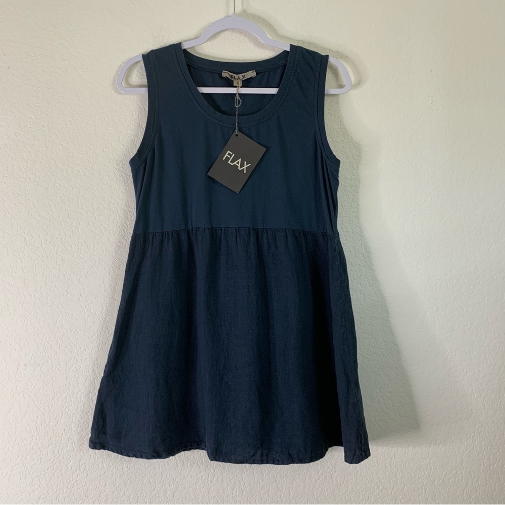 Flax Womens blue 100% linen sleeveless peplum top S NWT